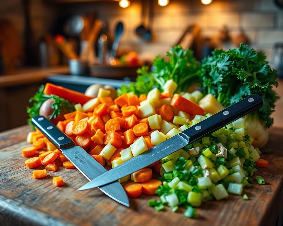 Chopping vegetables for beef stew