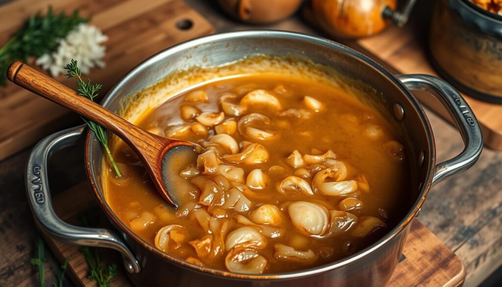 French Onion Pot Roast Gravy Preparation